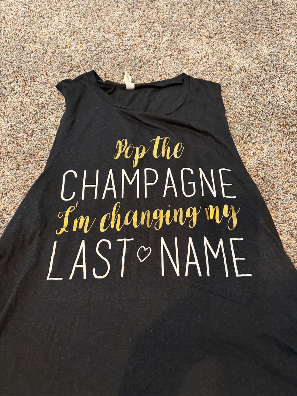 Black Bridal Tank Top with Gold & White Script